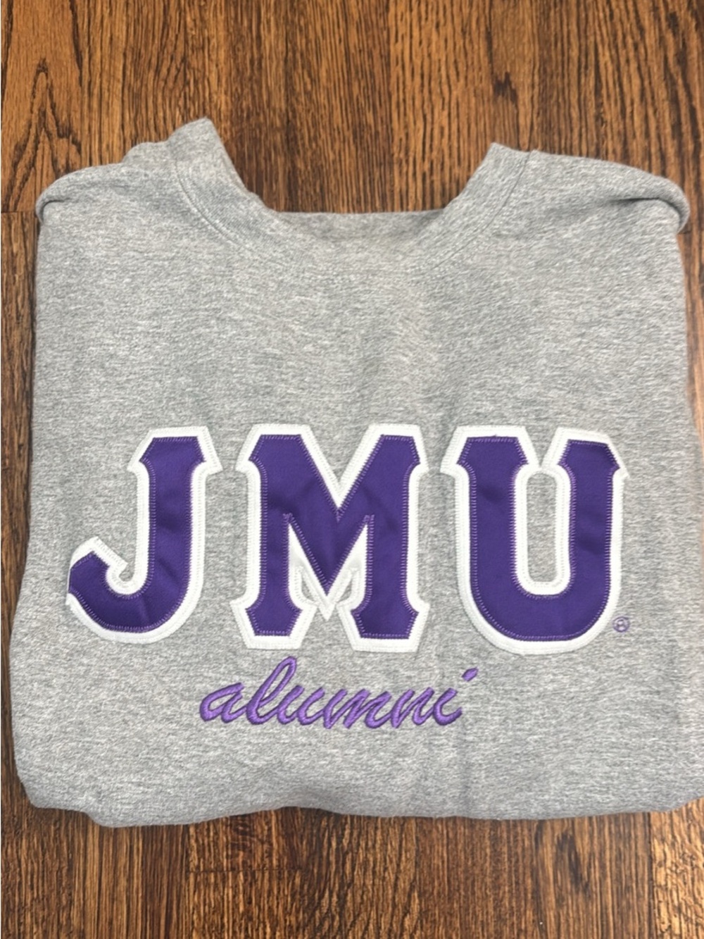 Gildan Gray Crewneck Sweatshirt with Purple JMU Appliqué